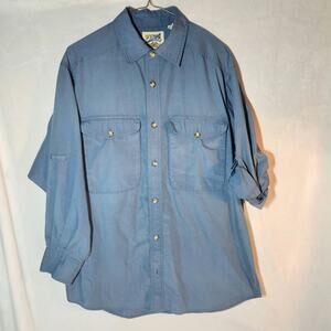 Vintage TravelSmith Adventure Gear Blue Steel Long Sleeve Button Up Shirt M